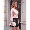 Blooming Jelly Womens Dressy Business Casual Blouse Pleated Long Sleeve Tops Satin Silk Work Shirt Fall Outfits 2026(Pink)