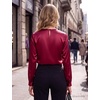 Blooming Jelly Womens Dressy Business Casual Blouse Pleated Long Sleeve Tops Satin Silk Work Shirt Fall Outfits 2026(Red)