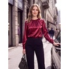 Blooming Jelly Womens Dressy Business Casual Blouse Pleated Long Sleeve Tops Satin Silk Work Shirt Fall Outfits 2026(Red)