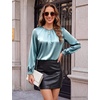 Blooming Jelly Womens Dressy Business Casual Blouse Pleated Long Sleeve Tops Satin Silk Work Shirt Fall Outfits 2026(Turquoise)