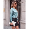 Blooming Jelly Womens Dressy Business Casual Blouse Pleated Long Sleeve Tops Satin Silk Work Shirt Fall Outfits 2026(Turquoise)