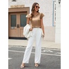 Blooming Jelly Womens Dressy Business Casual Blouse Pleated Ruffle Tops Key Hole Satin Silk Work Shirt Summer Outfits(Khaki)