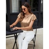 Blooming Jelly Womens Dressy Business Casual Blouse Pleated Ruffle Tops Key Hole Satin Silk Work Shirt Summer Outfits(Khaki)