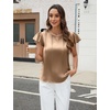 Blooming Jelly Womens Dressy Business Casual Blouse Pleated Ruffle Tops Key Hole Satin Silk Work Shirt Summer Outfits(Khaki)