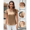 Blooming Jelly Womens Dressy Business Casual Blouse Pleated Ruffle Tops Key Hole Satin Silk Work Shirt Summer Outfits(Khaki)