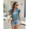 Blooming Jelly Womens Dressy Business Casual Blouse Pleated Ruffle Tops Key Hole Satin Silk Work Shirt Summer Outfits(Turquoise)
