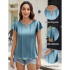Blooming Jelly Womens Dressy Business Casual Blouse Pleated Ruffle Tops Key Hole Satin Silk Work Shirt Summer Outfits(Turquoise)
