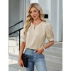 Blooming Jelly Women’s Dressy Business Casual Blouses Silk Puff Sleeve Tops Summer Outfits V Neck Pleated Work Shirts 2025(Apricot)
