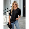 Blooming Jelly Women’s Dressy Business Casual Blouses Silk Puff Sleeve Tops Summer Outfits V Neck Pleated Work Shirts 2025(Black)
