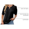 Blooming Jelly Women’s Dressy Business Casual Blouses Silk Puff Sleeve Tops Summer Outfits V Neck Pleated Work Shirts 2025(Black)