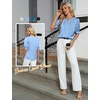Blooming Jelly Women’s Dressy Business Casual Blouses Silk Puff Sleeve Tops Summer Outfits V Neck Pleated Work Shirts 2025(Blue)