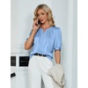 Blooming Jelly Women’s Dressy Business Casual Blouses Silk Puff Sleeve Tops Summer Outfits V Neck Pleated Work Shirts 2025(Blue)