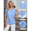 Blooming Jelly Women’s Dressy Business Casual Blouses Silk Puff Sleeve Tops Summer Outfits V Neck Pleated Work Shirts 2025(Blue)