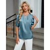 Blooming Jelly Women’s Dressy Business Casual Blouses Silk Puff Sleeve Tops Summer Outfits V Neck Pleated Work Shirts 2025(Light Blue)