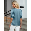 Blooming Jelly Women’s Dressy Business Casual Blouses Silk Puff Sleeve Tops Summer Outfits V Neck Pleated Work Shirts 2025(Light Blue)