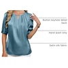 Blooming Jelly Women’s Dressy Business Casual Blouses Silk Puff Sleeve Tops Summer Outfits V Neck Pleated Work Shirts 2025(Light Blue)