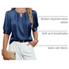 Blooming Jelly Women’s Dressy Business Casual Blouses Silk Puff Sleeve Tops Summer Outfits V Neck Pleated Work Shirts 2025(Navy Blue)