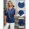 Blooming Jelly Women’s Dressy Business Casual Blouses Silk Puff Sleeve Tops Summer Outfits V Neck Pleated Work Shirts 2025(Navy Blue)
