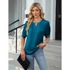 Blooming Jelly Women’s Dressy Business Casual Blouses Silk Puff Sleeve Tops Summer Outfits V Neck Pleated Work Shirts 2025(Turquoise)