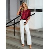 Blooming Jelly Women’s Dressy Business Casual Blouses Silk Puff Sleeve Tops Summer Outfits V Neck Pleated Work Shirts 2025(Wine Red)