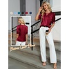 Blooming Jelly Women’s Dressy Business Casual Blouses Silk Puff Sleeve Tops Summer Outfits V Neck Pleated Work Shirts 2025(Wine Red)