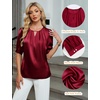 Blooming Jelly Women’s Dressy Business Casual Blouses Silk Puff Sleeve Tops Summer Outfits V Neck Pleated Work Shirts 2025(Wine Red)