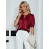 Blooming Jelly Women’s Dressy Business Casual Blouses Silk Puff Sleeve Tops Summer Outfits V Neck Pleated Work Shirts 2025(Wine Red)