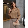 Blooming Jelly Womens Dressy Casual Blouses Long Sleeve Fall Work Tops(Camel)