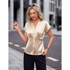 Blooming Jelly Womens Dressy Casual Blouses Satin Button Down Cap Sleeve Business Tops Tie Back Summer Outfits(Apricot)
