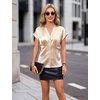 Blooming Jelly Womens Dressy Casual Blouses Satin Button Down Cap Sleeve Business Tops Tie Back Summer Outfits(Apricot)