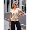Blooming Jelly Womens Dressy Casual Blouses Satin Button Down Cap Sleeve Business Tops Tie Back Summer Outfits(Apricot)