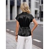 Blooming Jelly Womens Dressy Casual Blouses Satin Button Down Cap Sleeve Business Tops Tie Back Summer Outfits(Black)