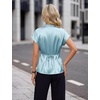 Blooming Jelly Womens Dressy Casual Blouses Satin Button Down Cap Sleeve Business Tops Tie Back Summer Outfits(Blue)