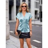 Blooming Jelly Womens Dressy Casual Blouses Satin Button Down Cap Sleeve Business Tops Tie Back Summer Outfits(Blue)