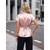 Blooming Jelly Womens Dressy Casual Blouses Satin Button Down Cap Sleeve Business Tops Tie Back Summer Outfits(Pink)