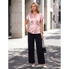 Blooming Jelly Womens Dressy Casual Blouses Satin Button Down Cap Sleeve Business Tops Tie Back Summer Outfits(Pink)