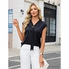 Blooming Jelly Womens Dressy Casual Blouses Satin Silk Bow Tie Work Tops(Black)