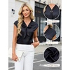 Blooming Jelly Womens Dressy Casual Blouses Satin Silk Bow Tie Work Tops(Black)