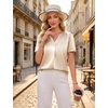 Blooming Jelly Womens Dressy Casual Blouses Work Short Sleeve Shirts Silk Satin V Neck Tops Summer Business Outfits(Beige)