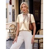 Blooming Jelly Womens Dressy Casual Blouses Work Short Sleeve Shirts Silk Satin V Neck Tops Summer Business Outfits(Beige)