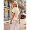 Blooming Jelly Womens Dressy Casual Blouses Work Short Sleeve Shirts Silk Satin V Neck Tops Summer Business Outfits(Beige)