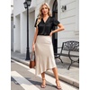 Blooming Jelly Womens Dressy Casual Blouses Work Short Sleeve Shirts Silk Satin V Neck Tops Summer Business Outfits(Black)