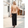 Blooming Jelly Womens Dressy Casual Blouses Work Short Sleeve Shirts Silk Satin V Neck Tops Summer Business Outfits(Light Coffee)