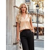 Blooming Jelly Womens Dressy Casual Blouses Work Short Sleeve Shirts Silk Satin V Neck Tops Summer Business Outfits(Light Coffee)