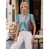 Blooming Jelly Womens Dressy Casual Blouses Work Short Sleeve Shirts Silk Satin V Neck Tops Summer Business Outfits(Turquoise)