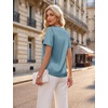 Blooming Jelly Womens Dressy Casual Blouses Work Short Sleeve Shirts Silk Satin V Neck Tops Summer Business Outfits(Turquoise)