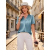 Blooming Jelly Womens Dressy Casual Blouses Work Short Sleeve Shirts Silk Satin V Neck Tops Summer Business Outfits(Turquoise)