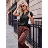 Blooming Jelly Womens Dressy Casual Tops Satin Work Blouses Cap Sleeve Button Down Shirts Summer Business Outfits(Black)