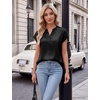 Blooming Jelly Womens Dressy Casual Tops Satin Work Blouses Cap Sleeve Button Down Shirts Summer Business Outfits(Black)