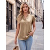 Blooming Jelly Womens Dressy Casual Tops Satin Work Blouses Cap Sleeve Button Down Shirts Summer Business Outfits(Khaki)